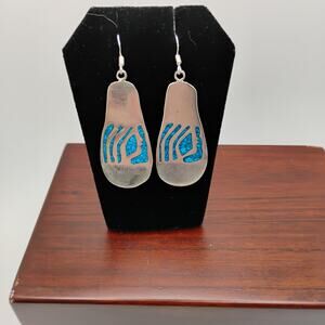Taxco Turquoise Chip Inlay Sterling Silver Earrings